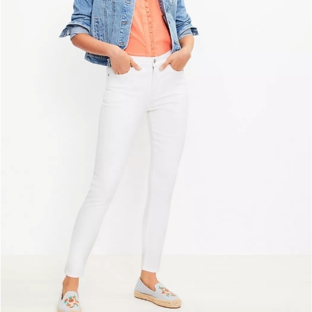 LOFT Modern Skinny Jeans White Denim Cropped Ankle Mid Rise Size 10/30